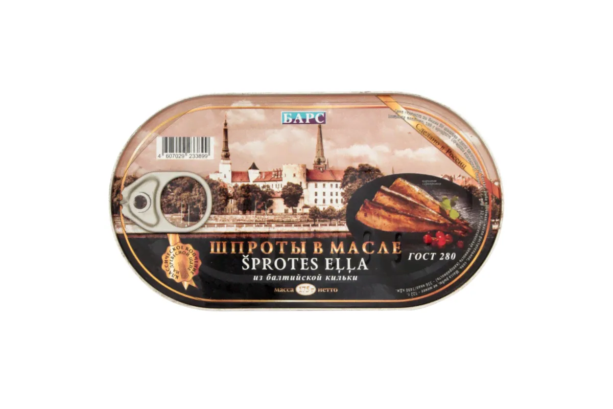 Шпроты БАРС из балтийской кильки, в масле консервы рыбные, Россия, 175 г-0
