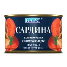 Сардина Барс в томатном соусе Гост 250г в магазинах Магнит