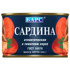 Сардина атлантическая Барс в томатном соусе, 250 гр
