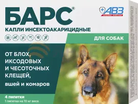 АВЗ Барс Капли на холку инсектоакарицидный для собак 4 пипетки по 0,67 мл